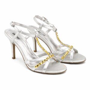 Unlisted - Silver Strappy Rhinestone Heels | Gold Crystal Accent Sandals | Forma